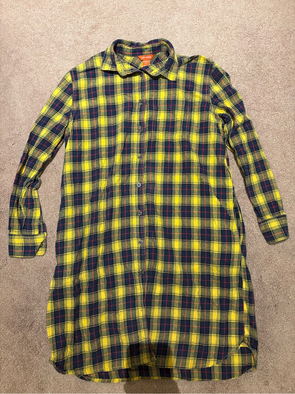 Joe Fresh Yellow and Navy Plaid Button-Down Dress size small